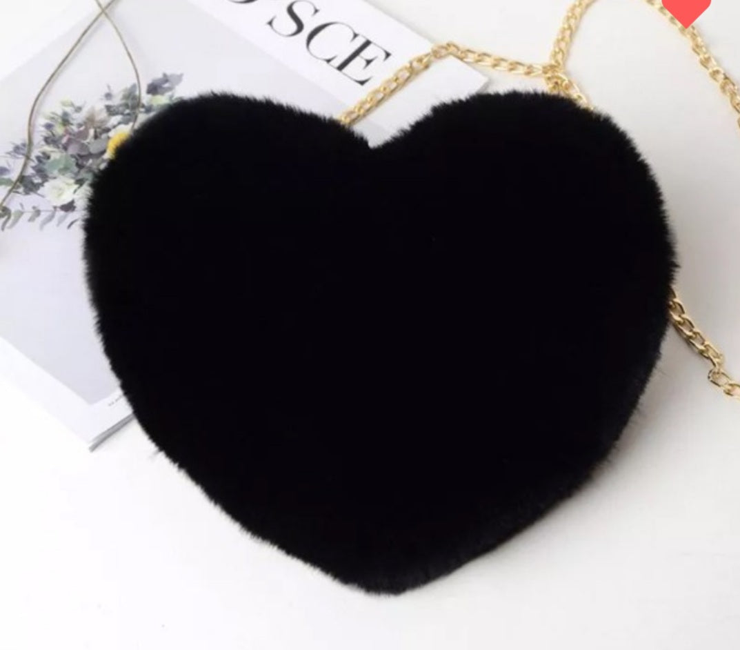 Faux Fur Heart Purse